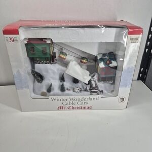 Vintage Mr. Christmas Musical Winter Wonderland Cable Cars Skiing In Box